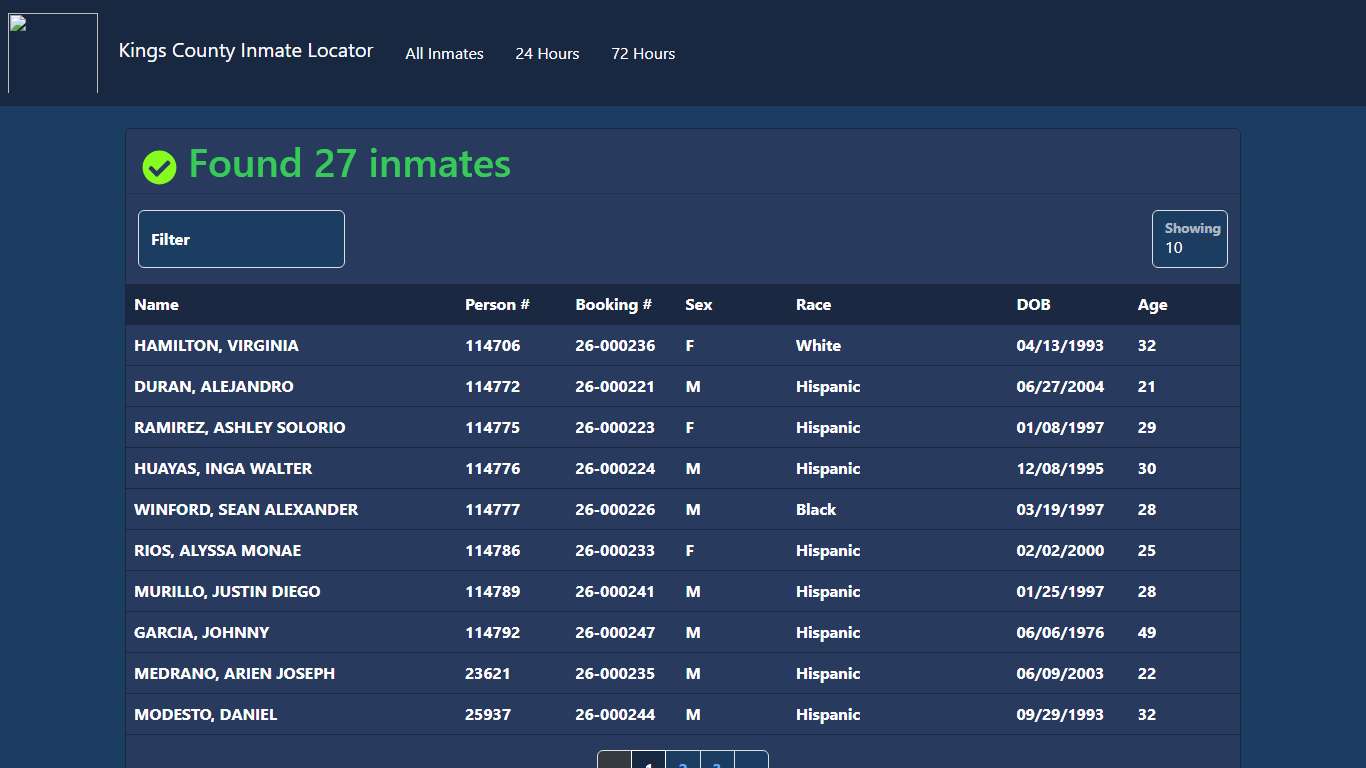 Inmates Booked in the Last 72 Hours