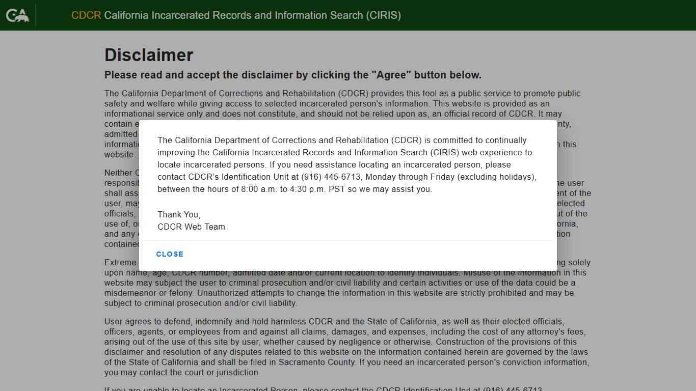 California Incarcerated Records & Information Search (CIRIS) - CDCR